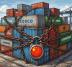 containers chained with a China flag padlock
